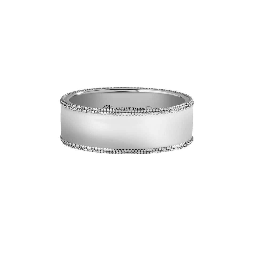 Men's Solid White Gold Milgrain Wedding Band - 7mm