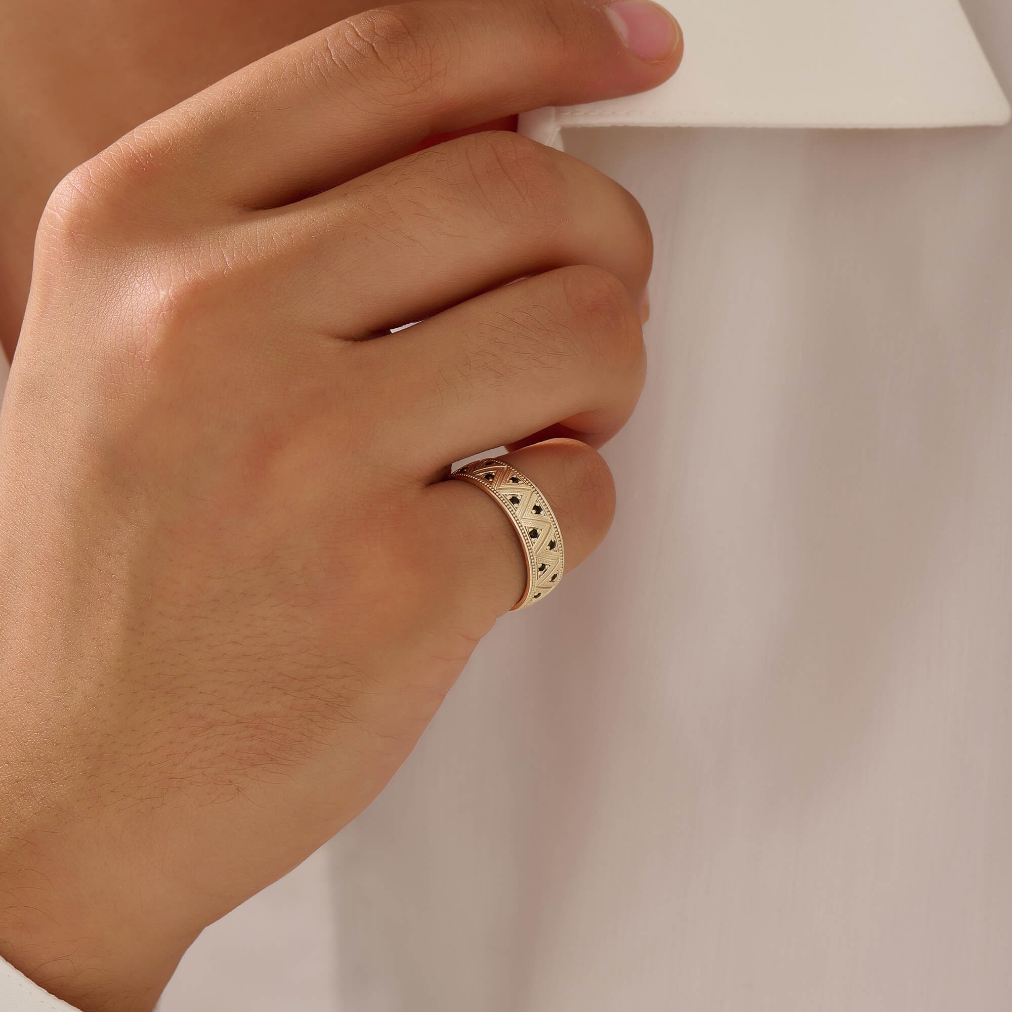Men's Solid Gold Milgrain Zigzag Ring
