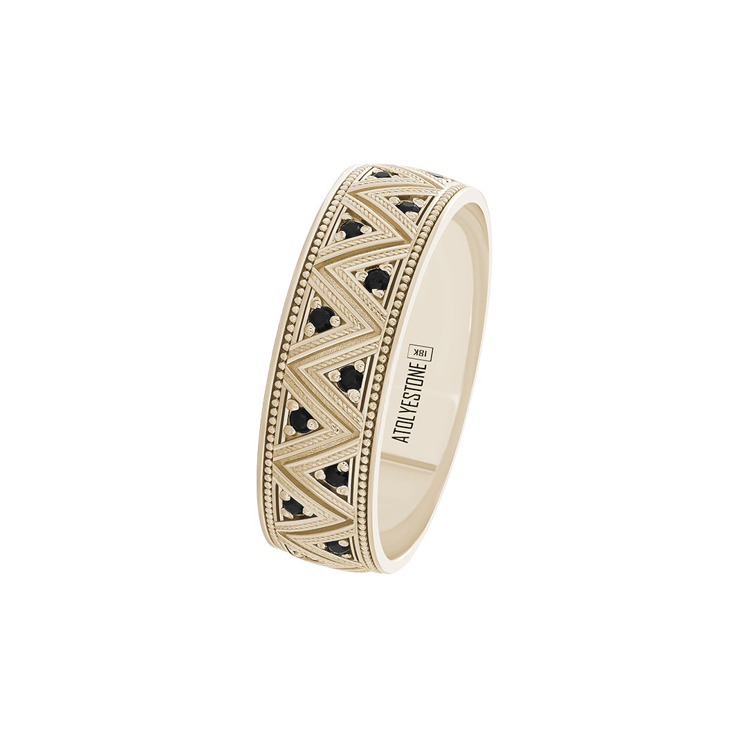 Milgrain Pattern Golden Zigzag Ring