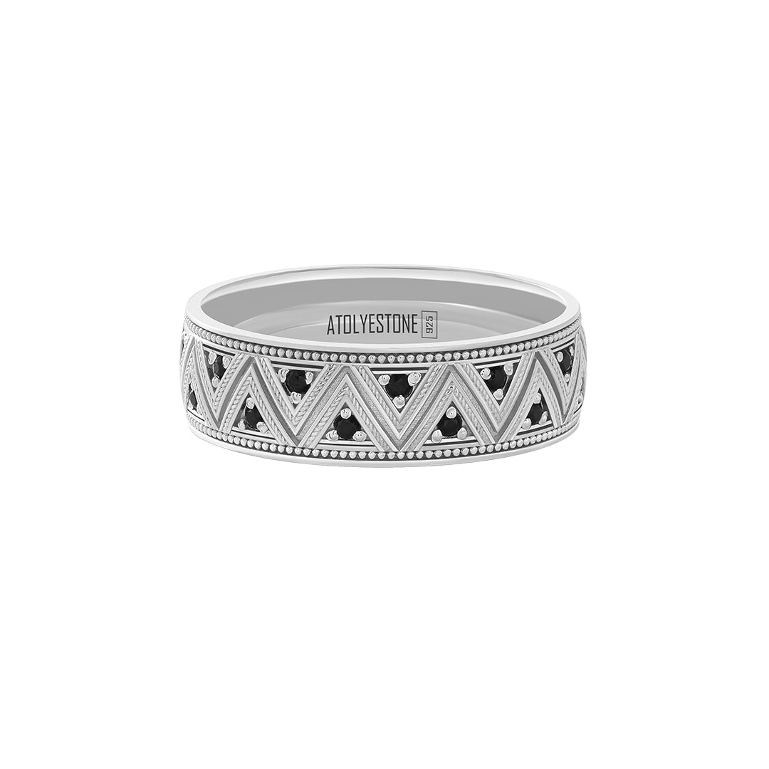 Milgrain Zigzag Ring in 925 Sterling Silver - Pave Cubic Zirconia