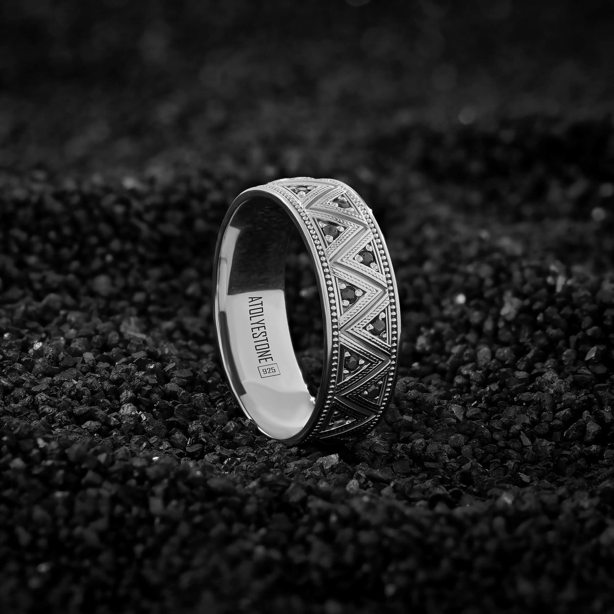 925 Solid Silver Milgrain Zigzag Ring