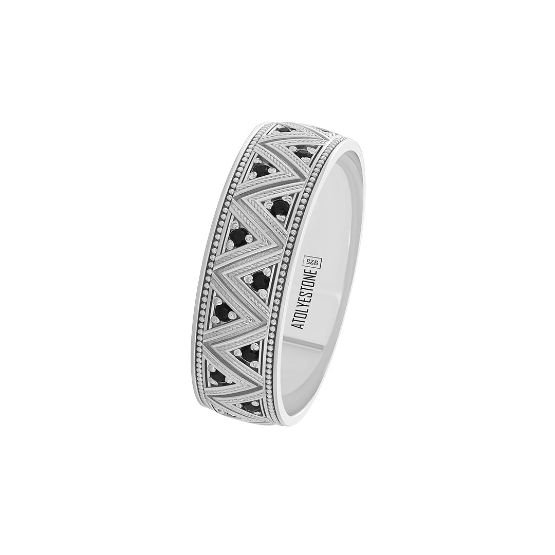Milgrain Zigzag Band Ring in Silver