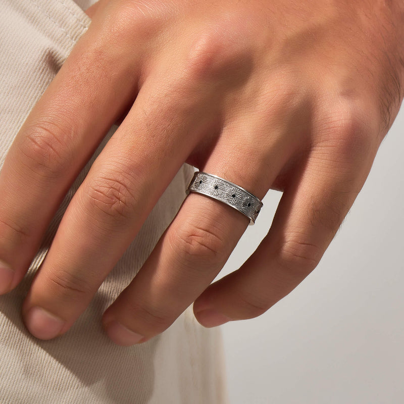 Millstone Band Ring in Solid White Gold