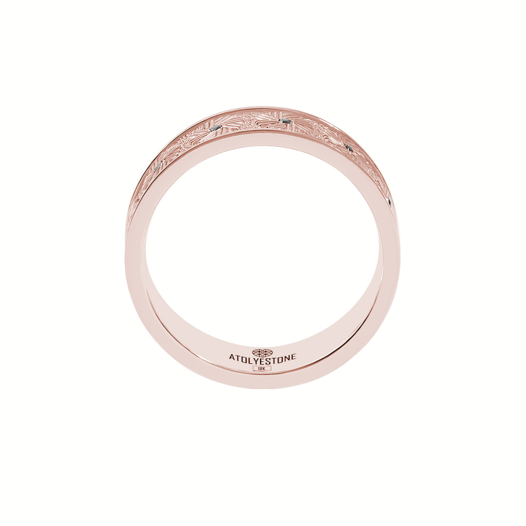 Real Rose Gold Black Diamond Pave Millstone Band Ring for Men