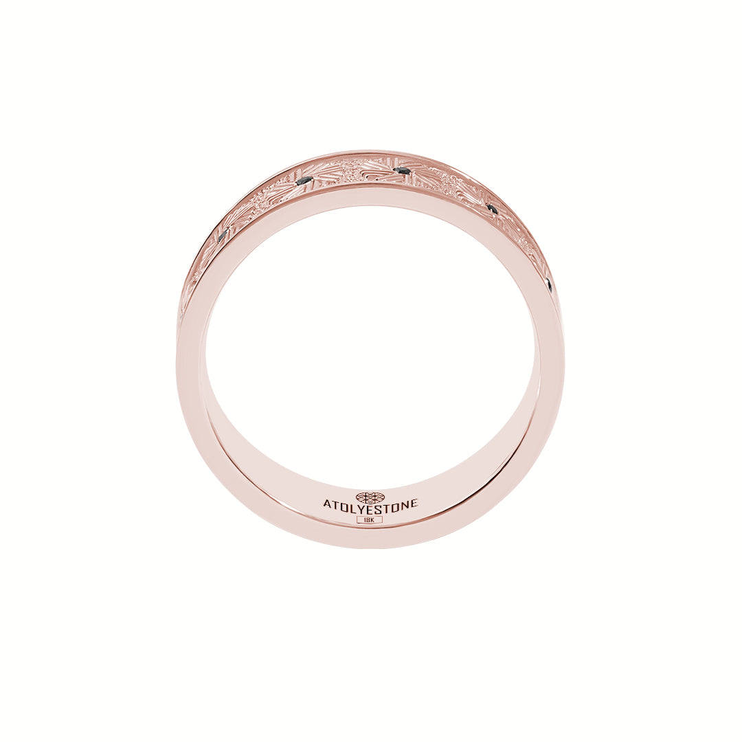 Real Rose Gold Pave Millstone Band Ring for Men