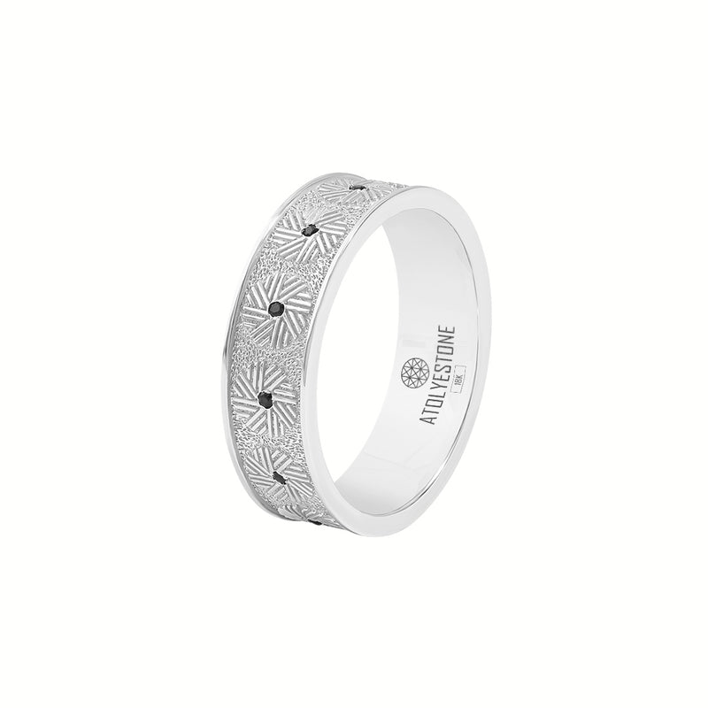 Men's Real White Gold Millstone-Inspired Wedding Band Ring