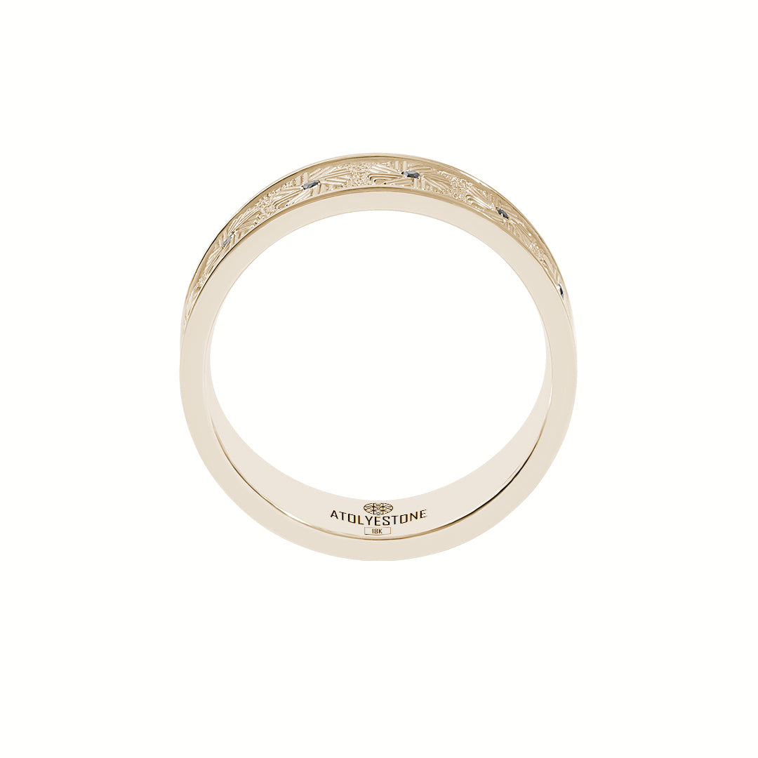 Real Yellow Gold Black Diamond Pave Millstone Band Ring for Men