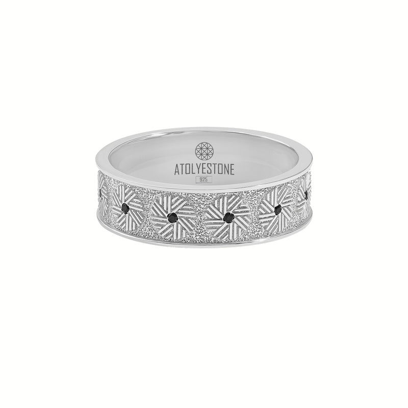 Men's 925 Sterling Silver Millstone-Inspired Band Ring