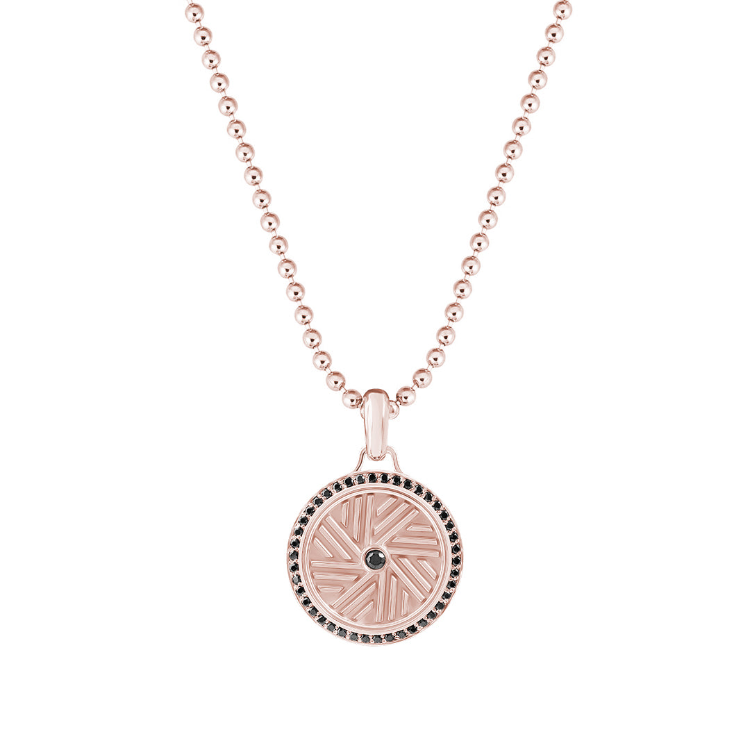 Men's Solid Rose Gold Millstone Pendant with 0.21ct Black Diamond