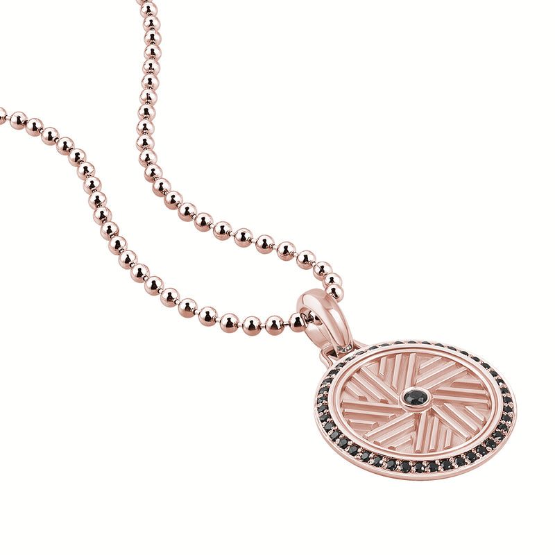 Men's Solid Rose Gold 0.21ct Diamond Millstone Pendant Necklace