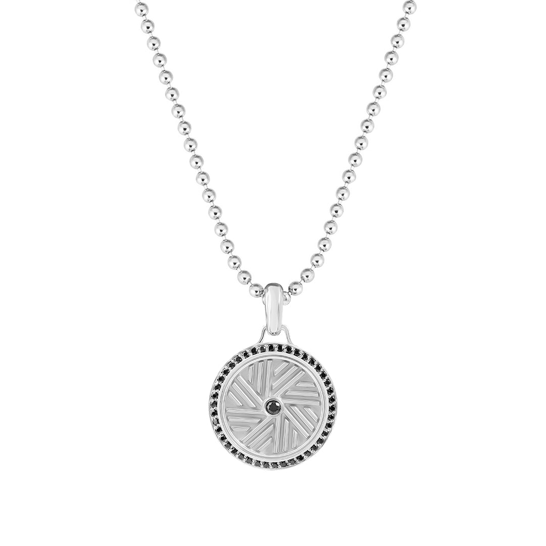 Men's Solid White Gold Millstone Pendant with 0.21ct Black Diamond