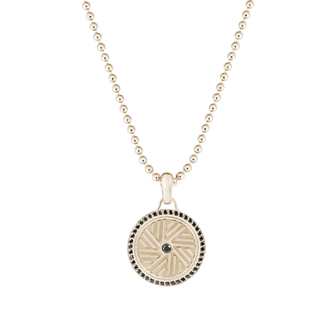 Men's Solid Yellow Gold Millstone Pendant with 0.21ct Black Diamond