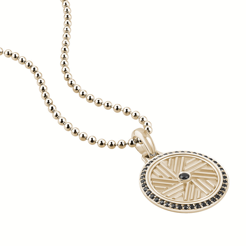 Men's Solid Yellow Gold 0.21ct Diamond Millstone Pendant Necklace