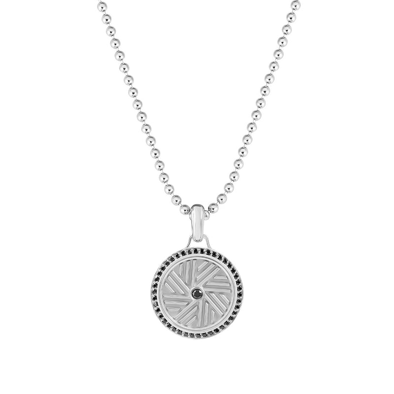 925 Sterling Silver 0.21ct Black Diamond Designer Millstone Pendant for Men