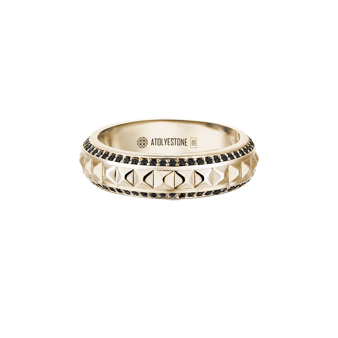 Minimal Pyramid Pave Ring in Solid Gold with Black Diamonds