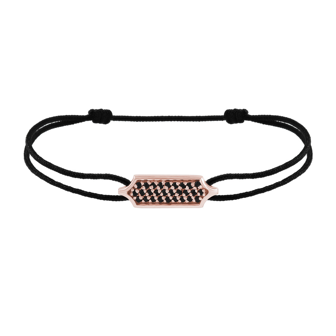 925 Sterling Silver CZ Pave Tag Black Macrame Bracelet - Rose Gold 