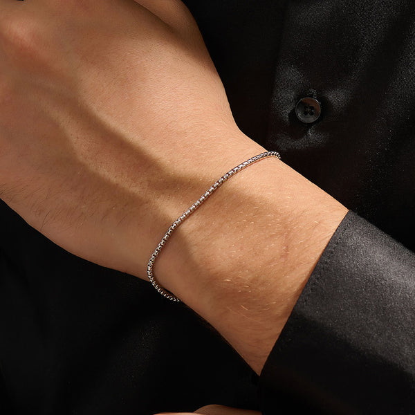 Minimalist Box Chain Bracelet in Solid Silver