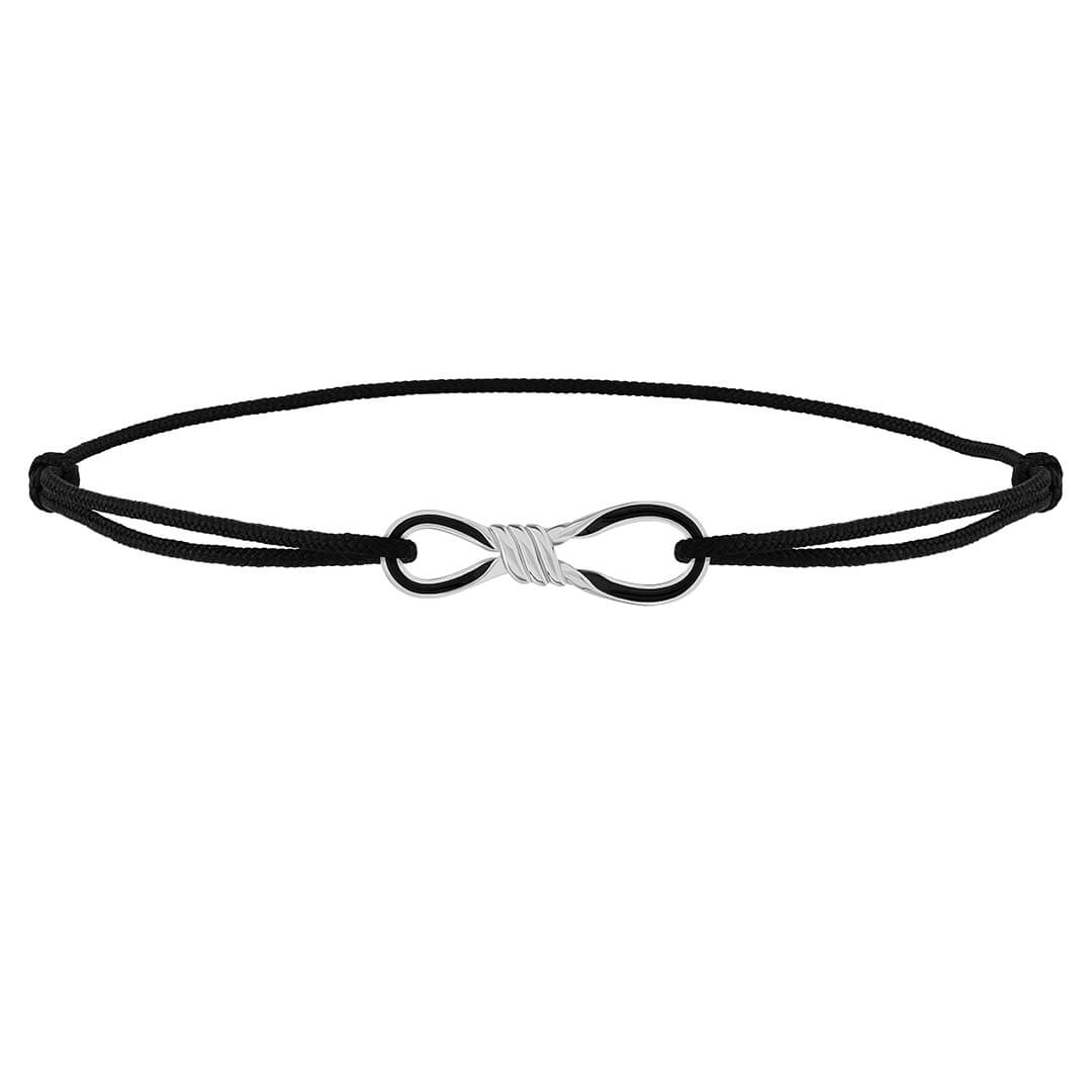 Minimalist Enamel Infinity Knot Macrame Bracelet in 925 Sterling Silver - Black Silver