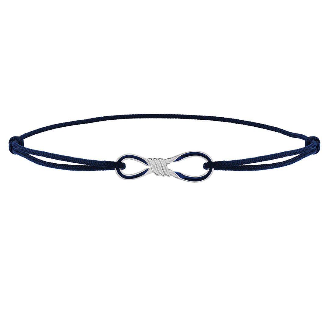 Minimalist Enamel Infinity Knot Macrame Bracelet in 925 Sterling Silver - Blue Silver