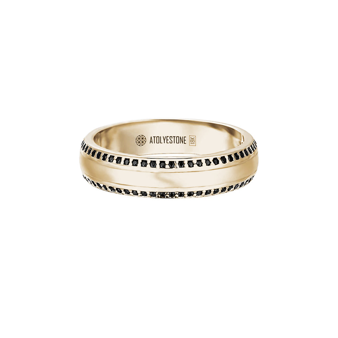 Men's Minimalist Ring in Solid Yellow Gold Paved Black Diamond