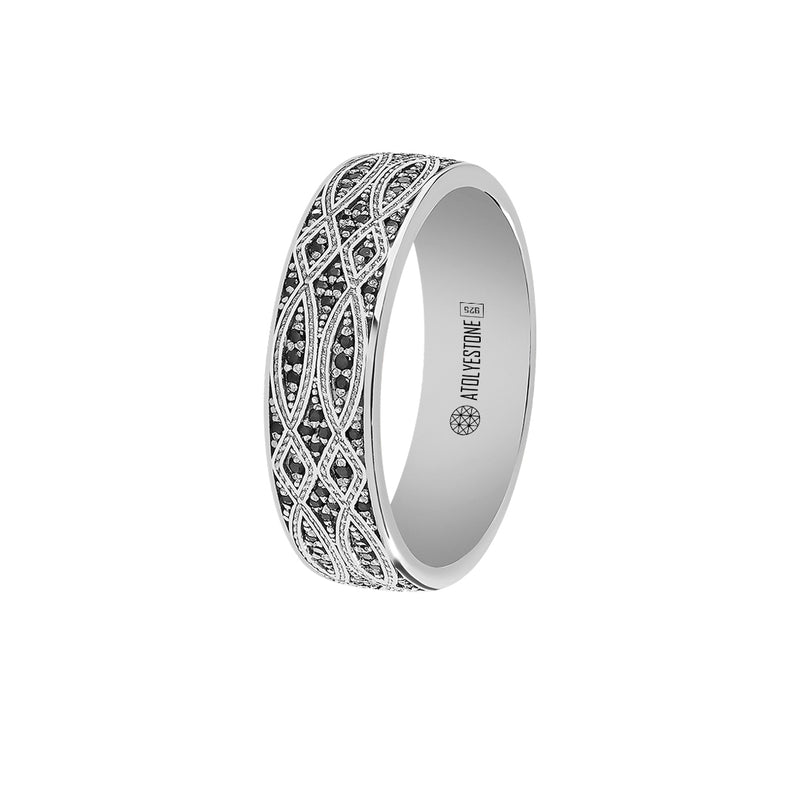 Black Diamond Band Ring in Solid Silver, Men's Diamond Ring