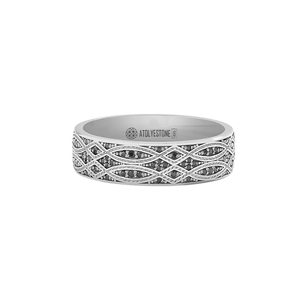 Men's 925 Sterling Silver Diamond Pave Minimalist Band Ring