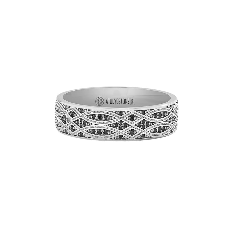 Men's 925 Sterling Silver Paved Minimalist Band Ring