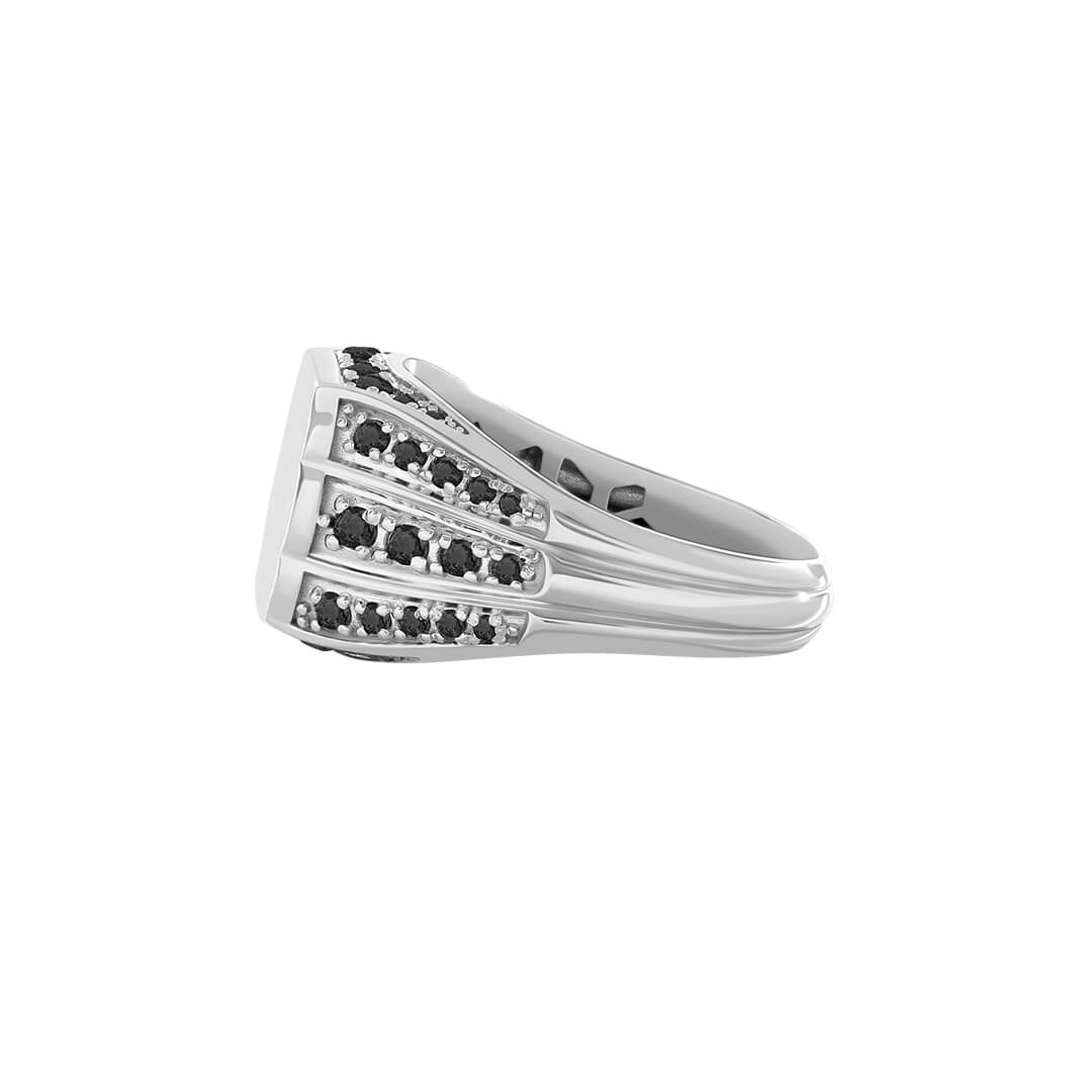 Solid Silver Monarch Signet Ring Paved Black Diamond
