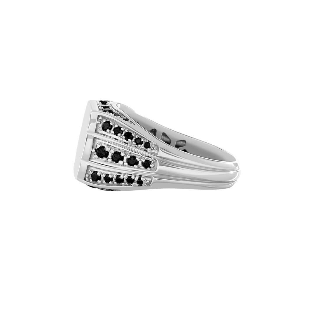 Solid Silver Monarch Signet Ring Paved Cubic Zirconia