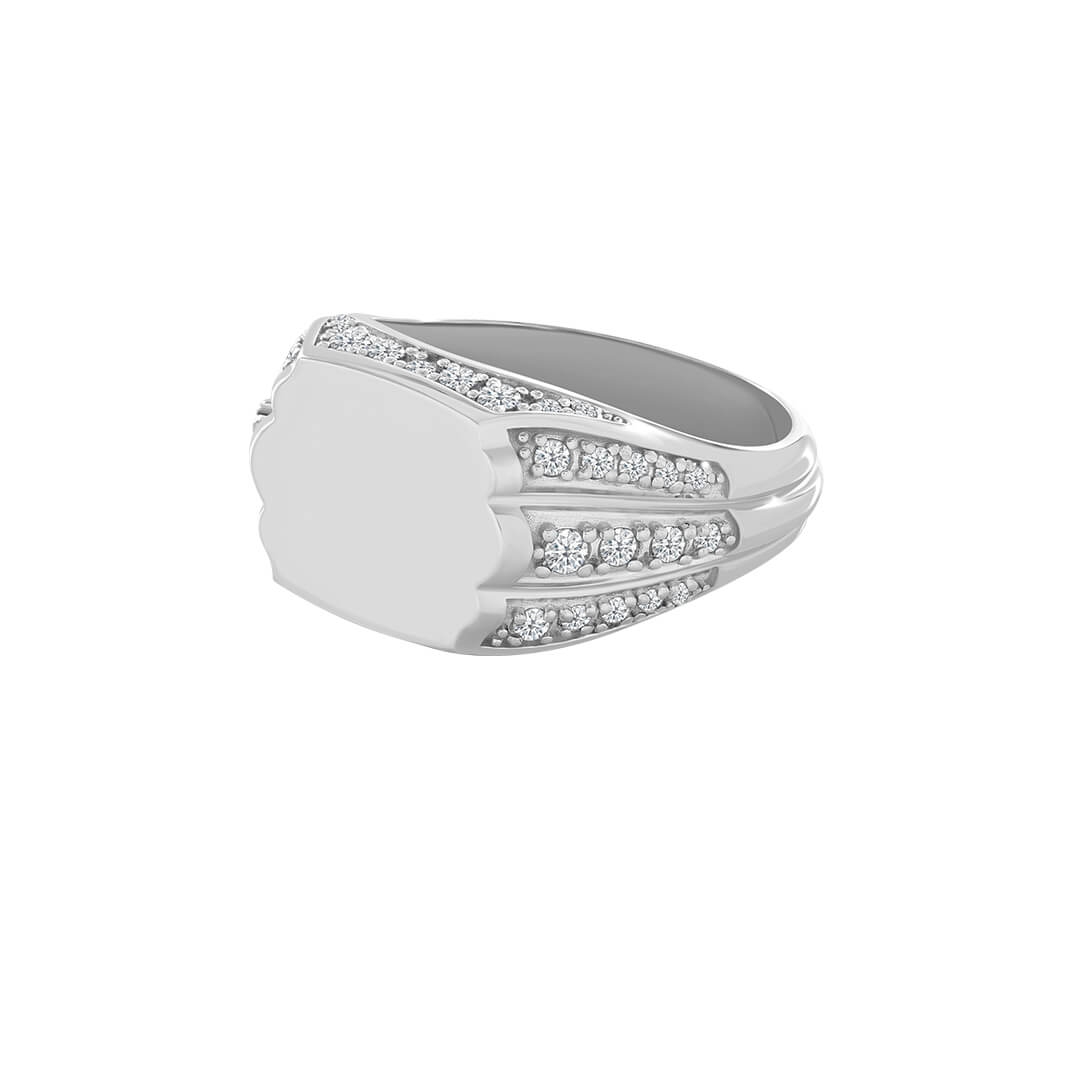 Monarch Signet Ring in 925 Sterling Silver Paved Moissanite