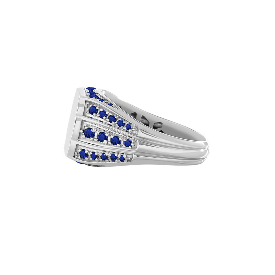 Solid Silver Monarch Signet Ring Paved Sapphire