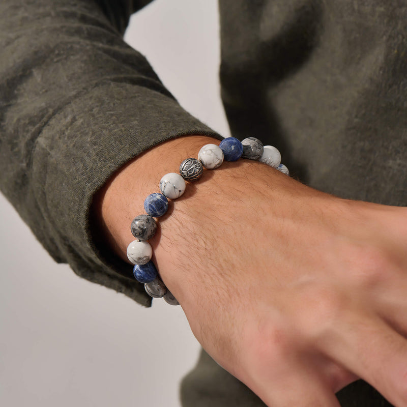 Multistone Apex Beaded Bracelet in 925 Sterling Silver - Sodalite