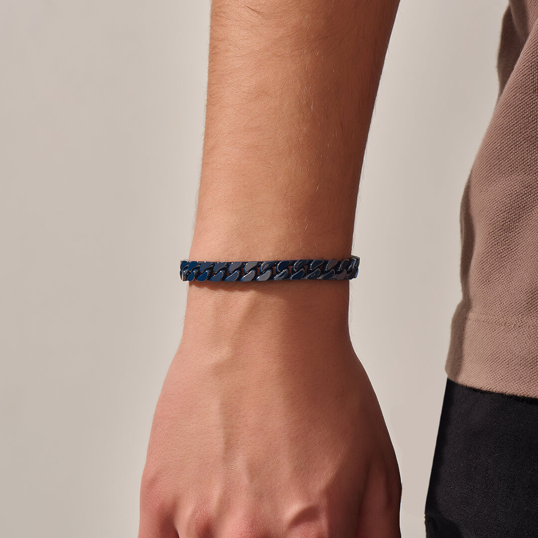 Men's Navy Color Ceramic Cuban Links Bracelet