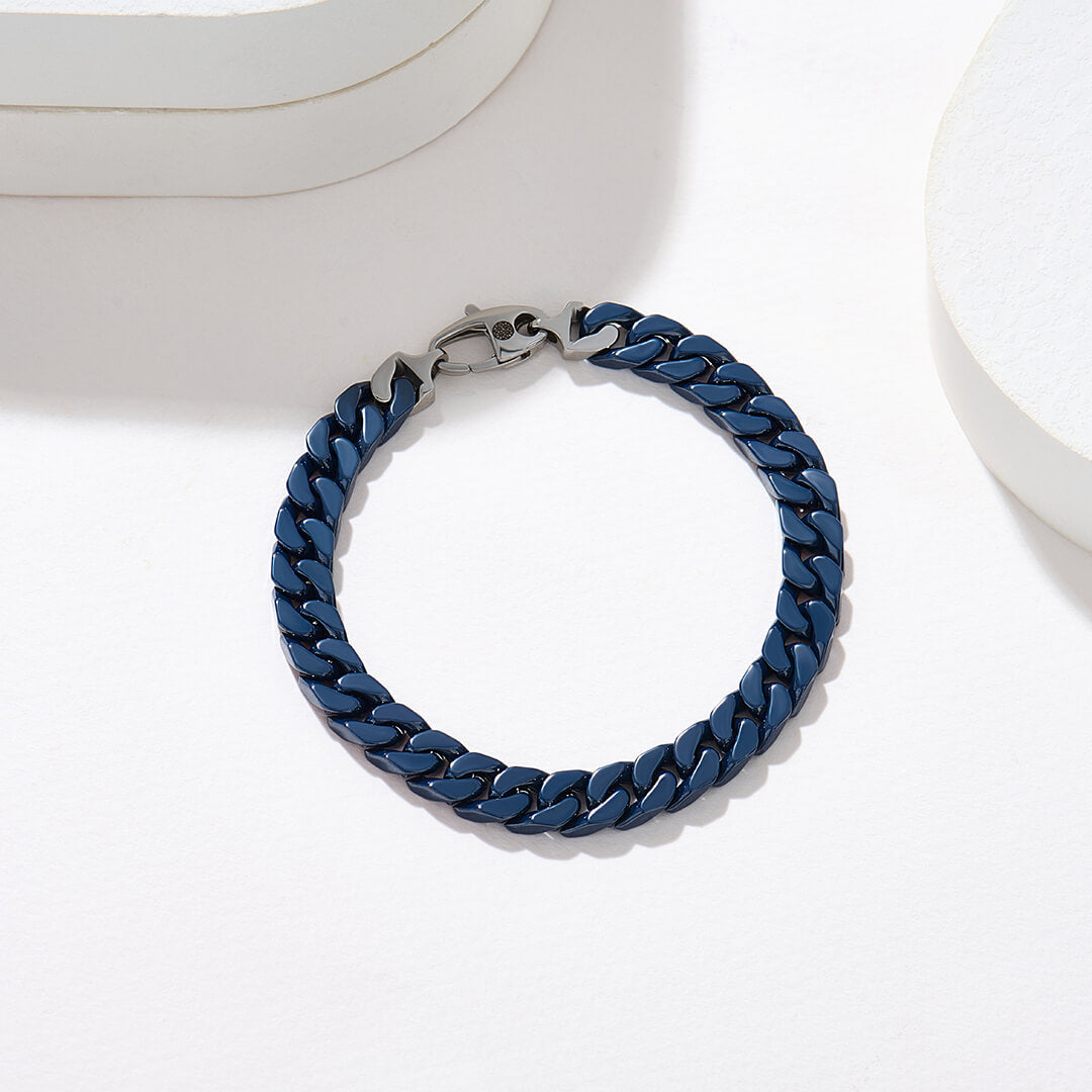 Atolyestone Navy Ceramic Miami Cuban Links Bracelet for Men