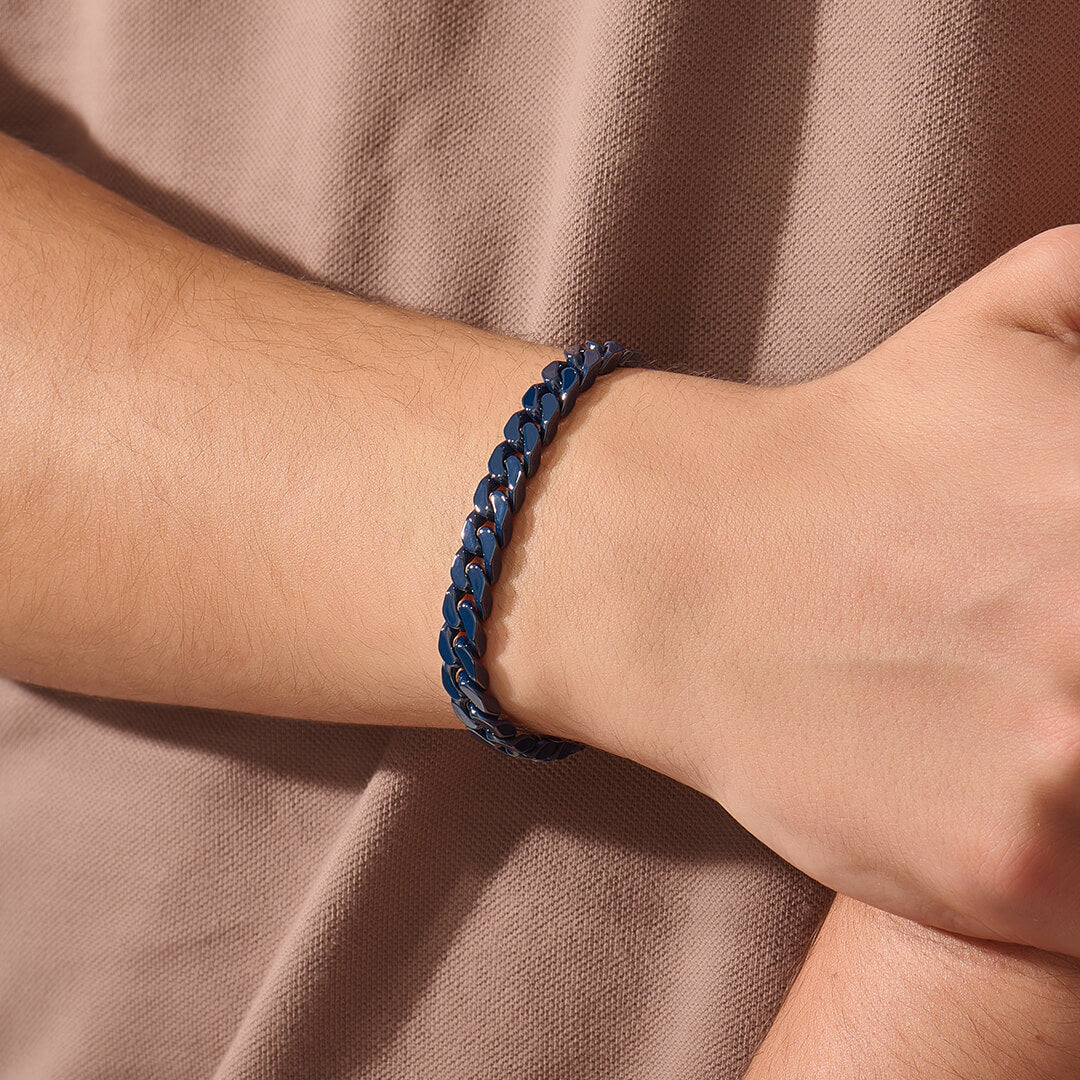 Ceramic Miami Cuban Links Bracelet in Navy Color