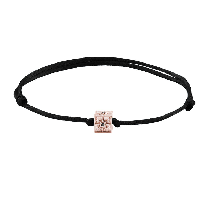 Solid Gold North Star Charm Macrame Bracelet - Rose Gold & Black