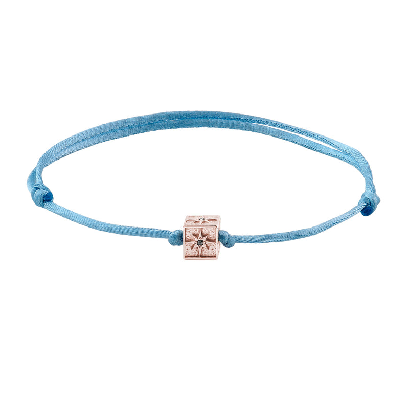 Solid Gold North Star Charm Macrame Bracelet - Rose Gold & Turquoise