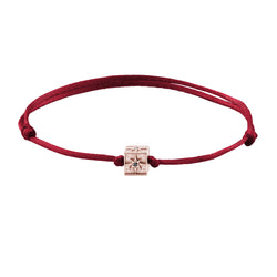 Solid Gold North Star Charm Macrame Bracelet - Rose Gold & Red