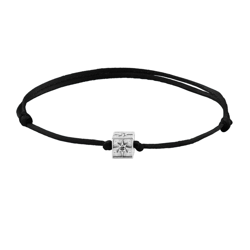 Solid Gold North Star Charm Macrame Bracelet - White Gold & Black