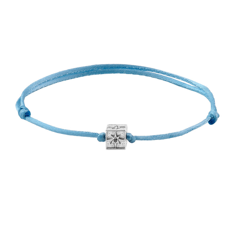 Solid Gold North Star Charm Macrame Bracelet - White Gold & Turquoise