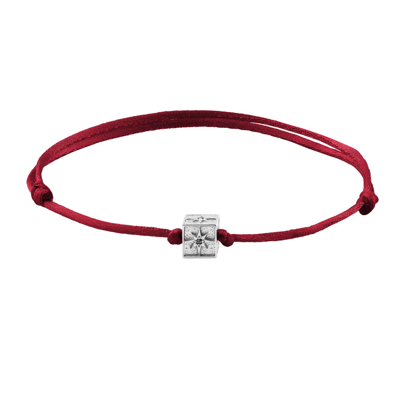 Solid Gold North Star Charm Macrame Bracelet - White Gold & Red