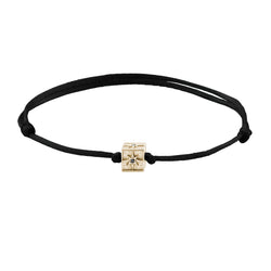 Solid Gold North Star Charm Macrame Bracelet - Yellow Gold & Black