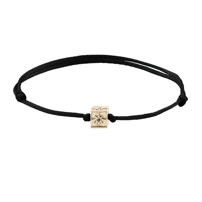 Solid Gold North Star Charm Macrame Bracelet - Yellow Gold & Black