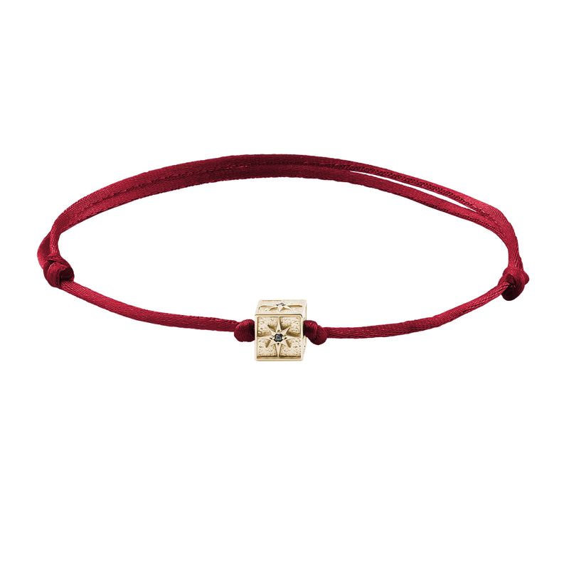 Solid Gold North Star Charm Macrame Bracelet - Yellow Gold & Red