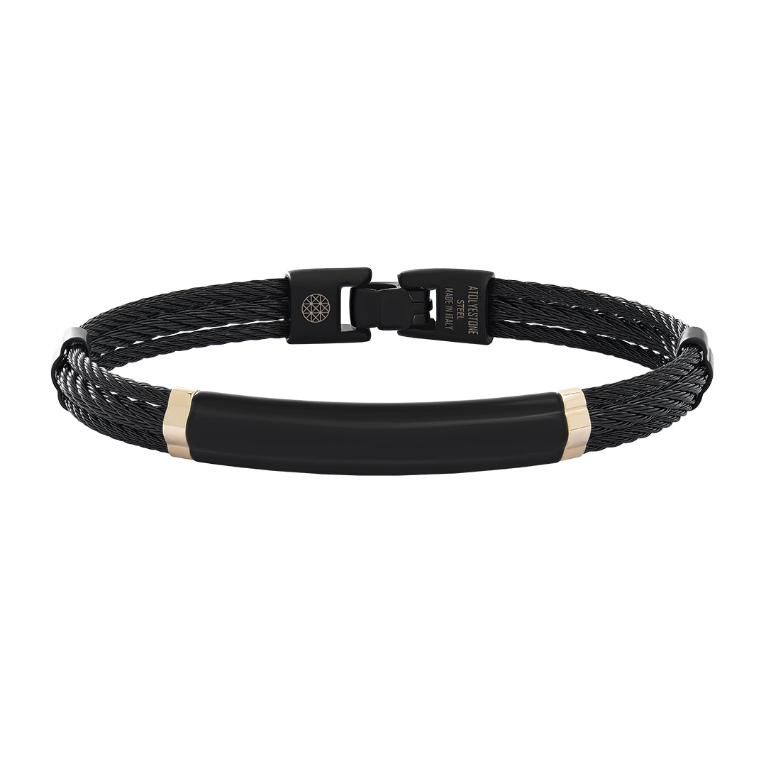 Men's Obsidian Steel Cable Bracelet