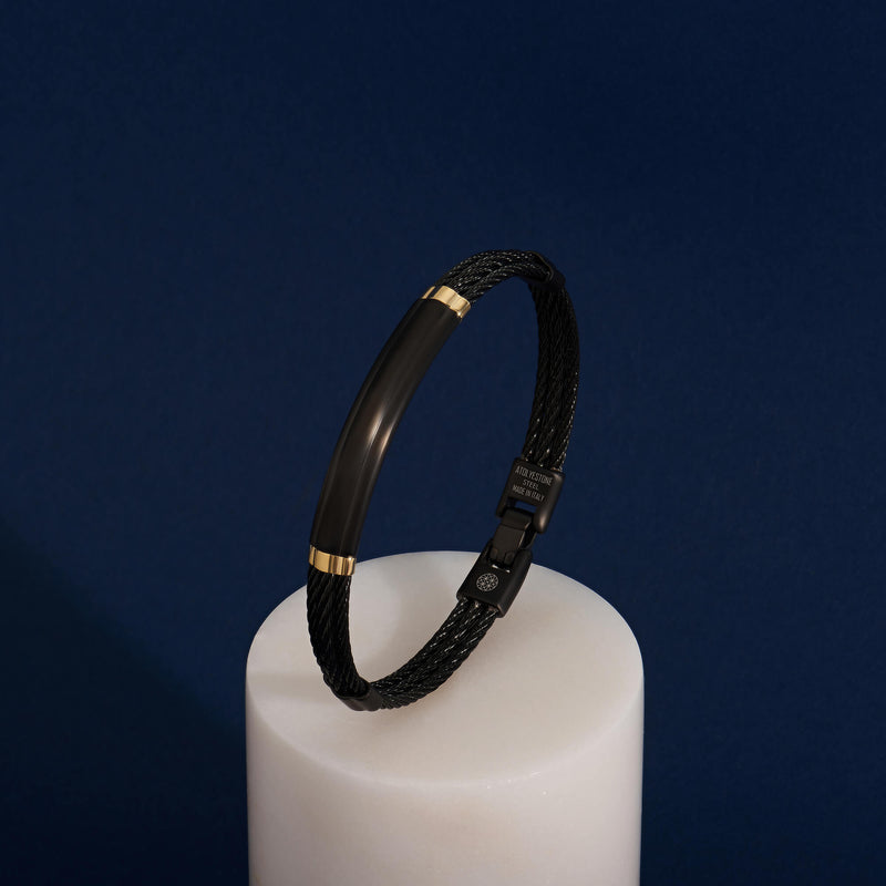 Obsidian Black Steel Cable Bracelet for Men