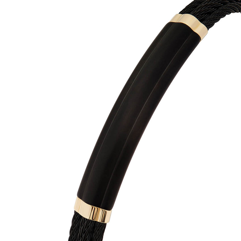 Atolyestone Obsidian Steel Cable Bracelet Front