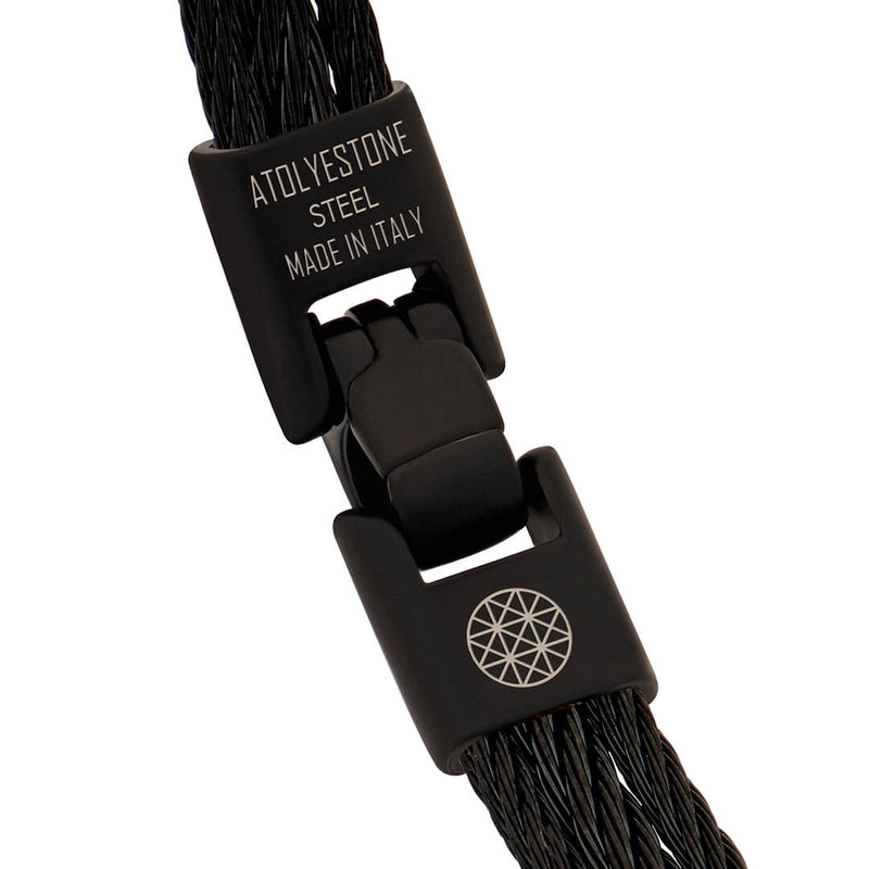 Men's Obsidian Steel Cable Bracelet Clasp