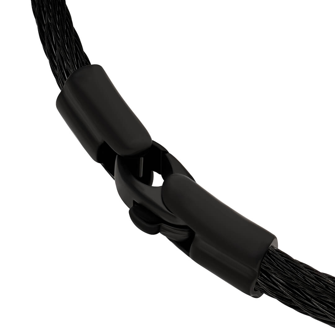 Men's Obsidian Steel Cable Bracelet Clasp Side Detail
