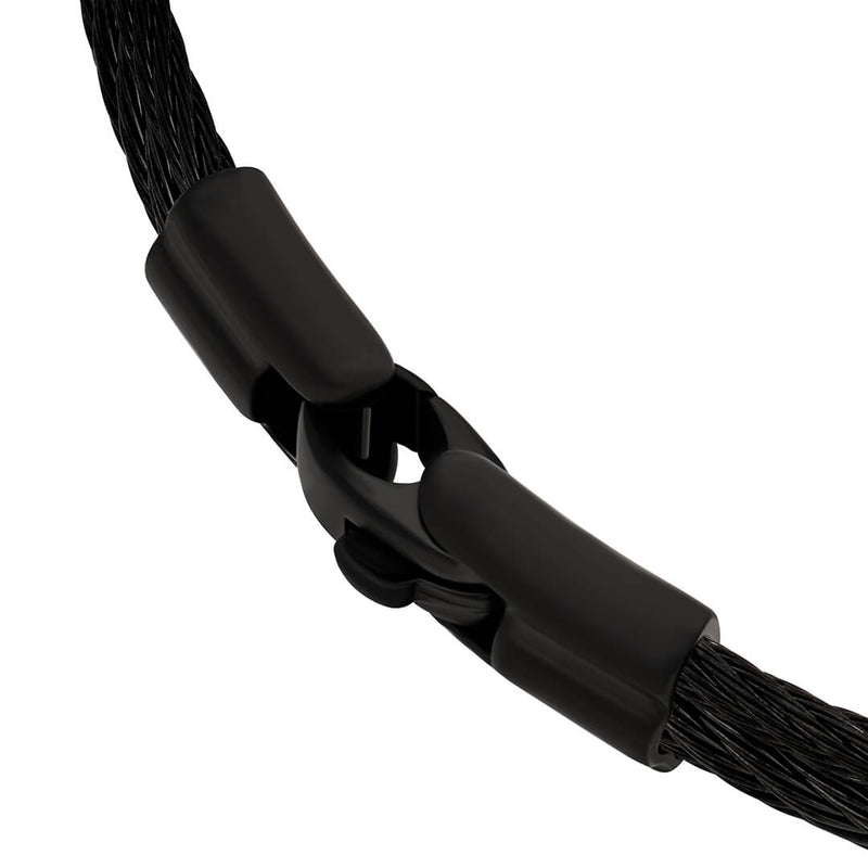 Men's Obsidian Steel Cable Bracelet Clasp Side Detail